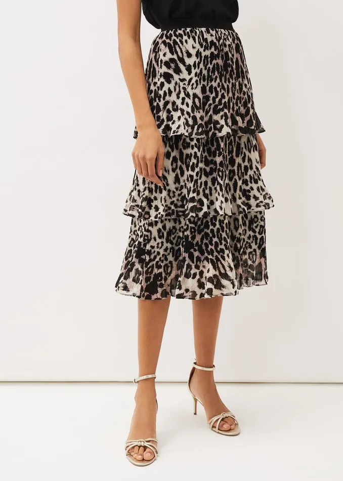 Phase Eight Skirts Chelsie Leopard Tiered Skirt Multicoloured 8211 Women