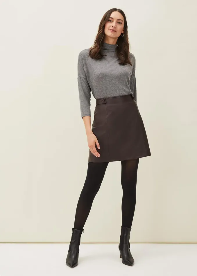Phase Eight Skirts Nadine Leather ALine Skirt Mulberry 8211 Women