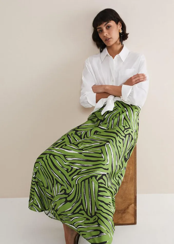Phase Eight Skirts Norabel Zebra Print Satin Skirt Greenmulti 8211 Women