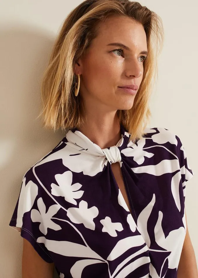 Phase Eight Tops and TShirts Farley Floral Twist Neck Top Purple 8211 Women