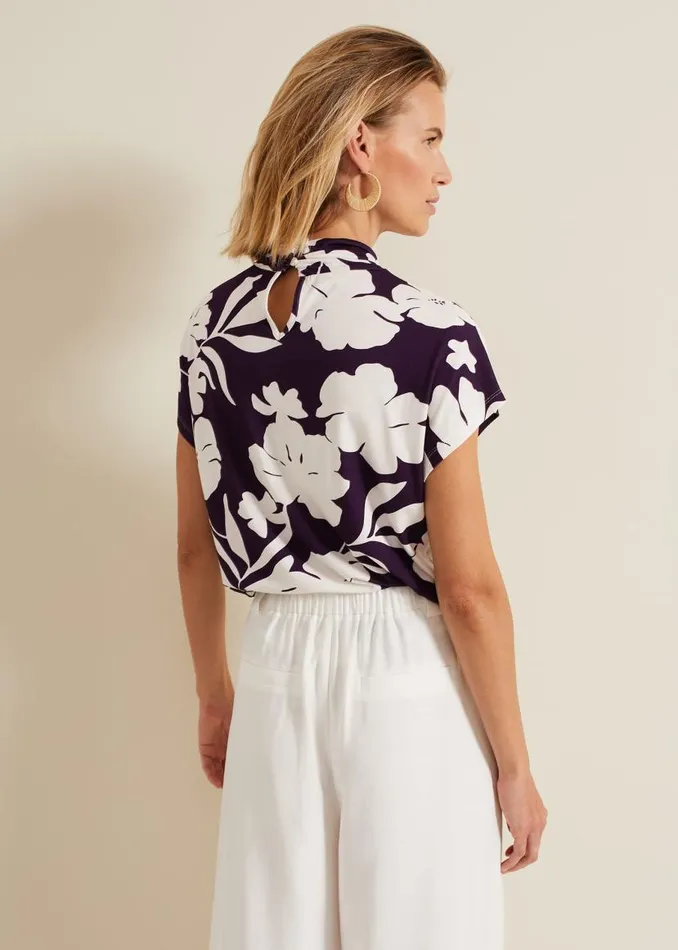 Phase Eight Tops and TShirts Farley Floral Twist Neck Top Purple 8211 Women