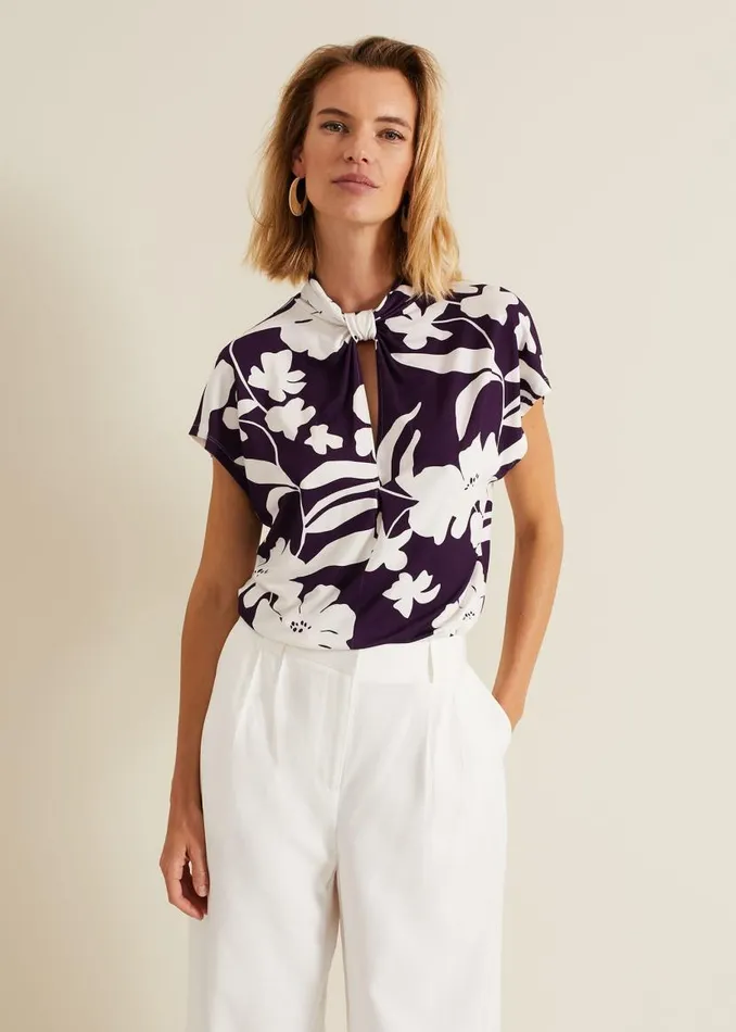 Phase Eight Tops and TShirts Farley Floral Twist Neck Top Purple 8211 Women