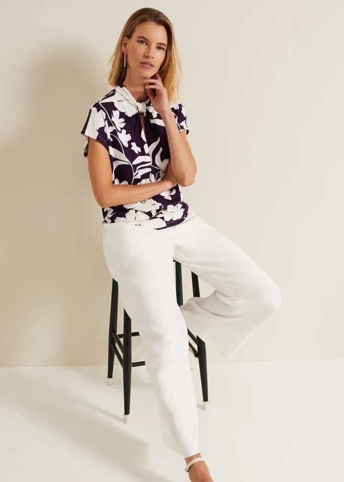 Phase Eight Tops and TShirts Farley Floral Twist Neck Top Purple 8211 Women