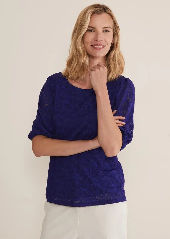 Phase Eight Tops and TShirts Jaeda Leaf Burnout Top Purple 8211 Women