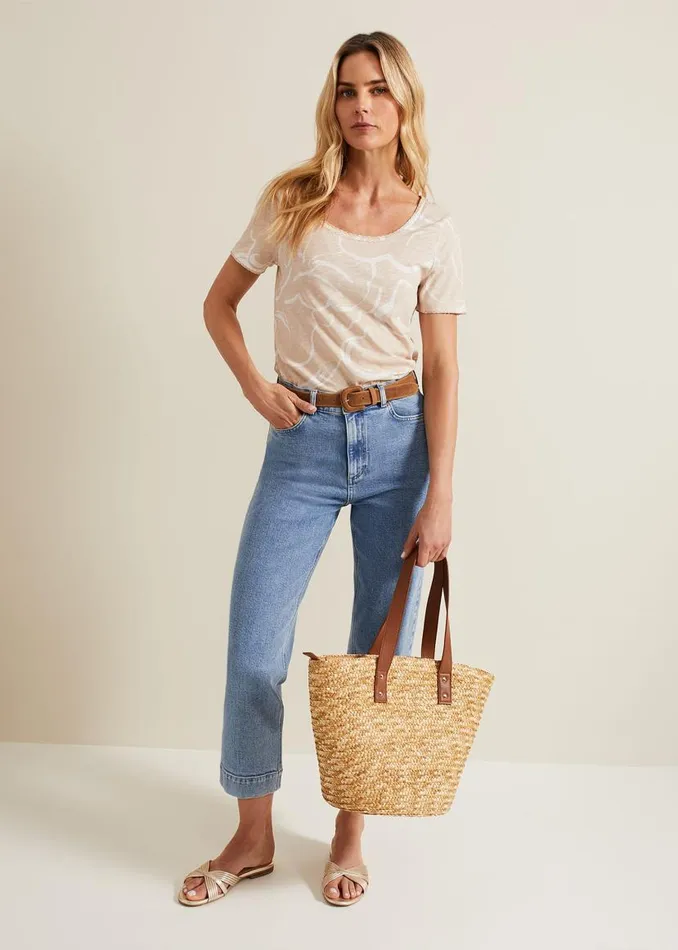 Phase Eight Tops and TShirts Nia Linear Print Top Neutral 8211 Women
