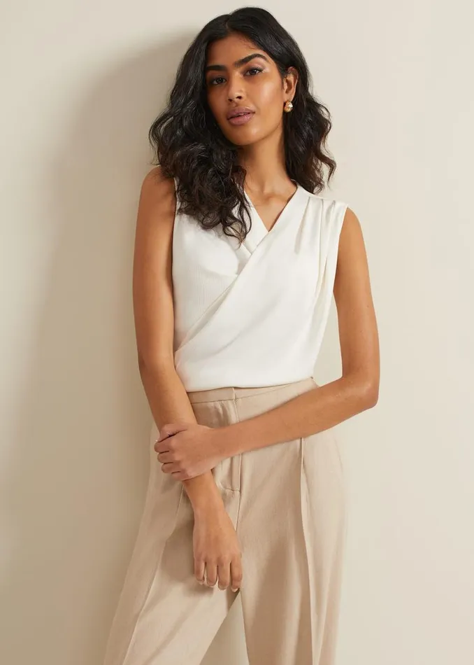 Phase Eight Tops and TShirts Sutton Sleeveless Drape Rib Top Ivory 8211 Women