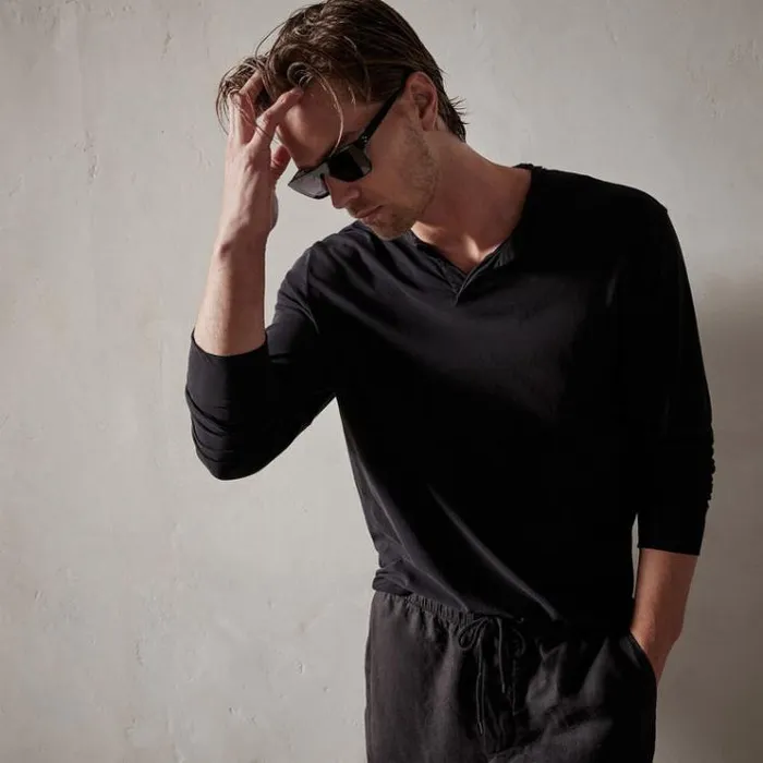 PolosNovelty Tops Men James Perse High Gauge Jersey Henley Black