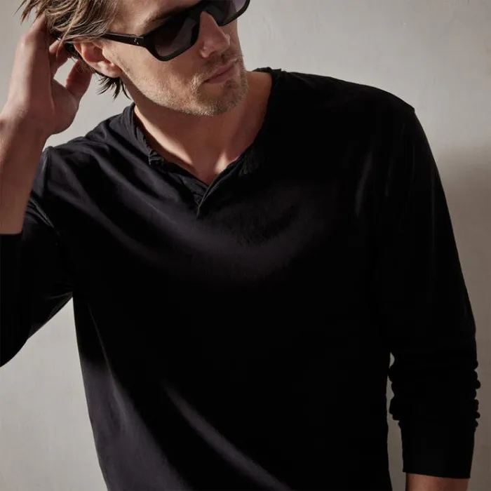 PolosNovelty Tops Men James Perse High Gauge Jersey Henley Black