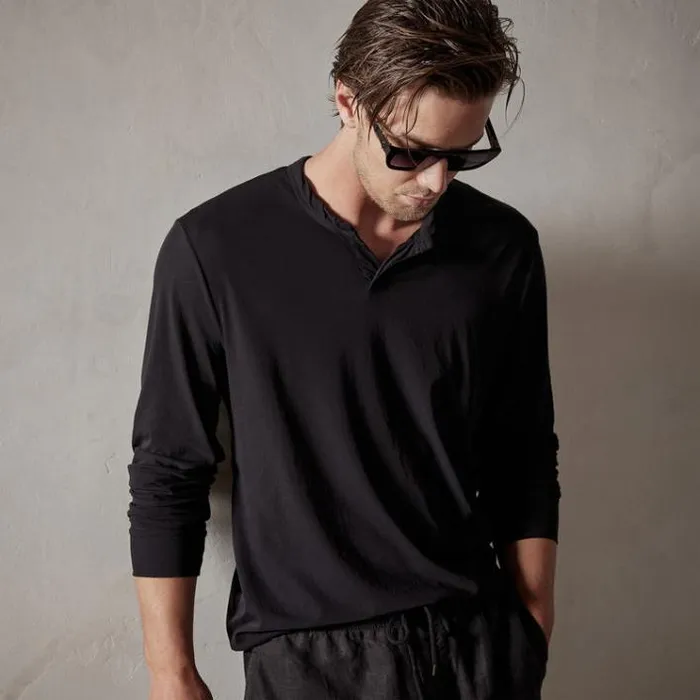 PolosNovelty Tops Men James Perse High Gauge Jersey Henley Black