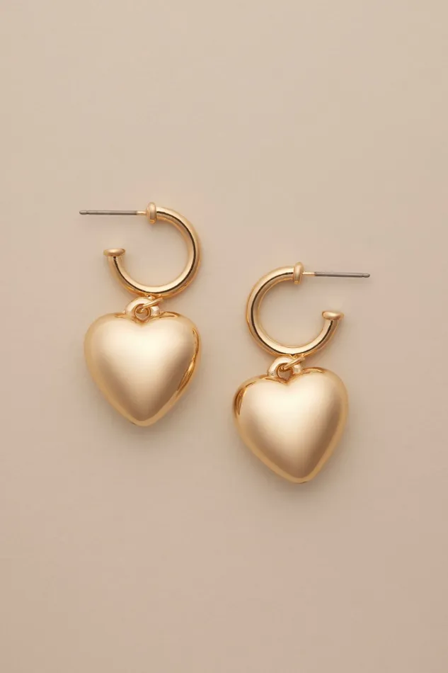 Puffy Heart Charm Earrings Gold Women Lucky Brand Jewelry