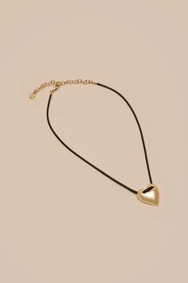 Puffy Heart Cord Necklace Gold Women Lucky Brand Jewelry