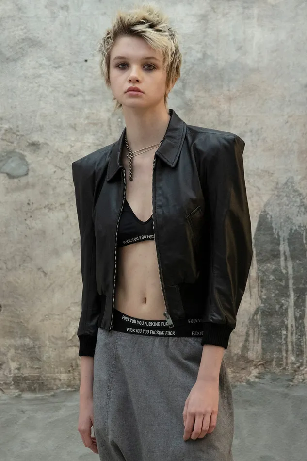 R13 Square Shoulder Bomber 8211 Black Women Jackets and Coats