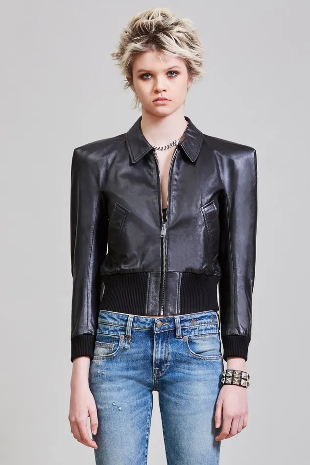 R13 Square Shoulder Bomber 8211 Black Women Jackets and Coats