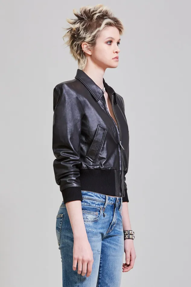 R13 Square Shoulder Bomber 8211 Black Women Jackets and Coats