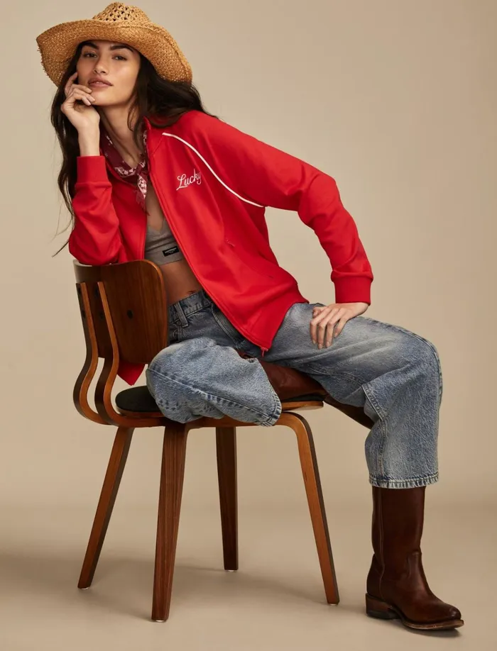 Raglan Track Jacket True Red Women Lucky Brand Jackets and Outerwear