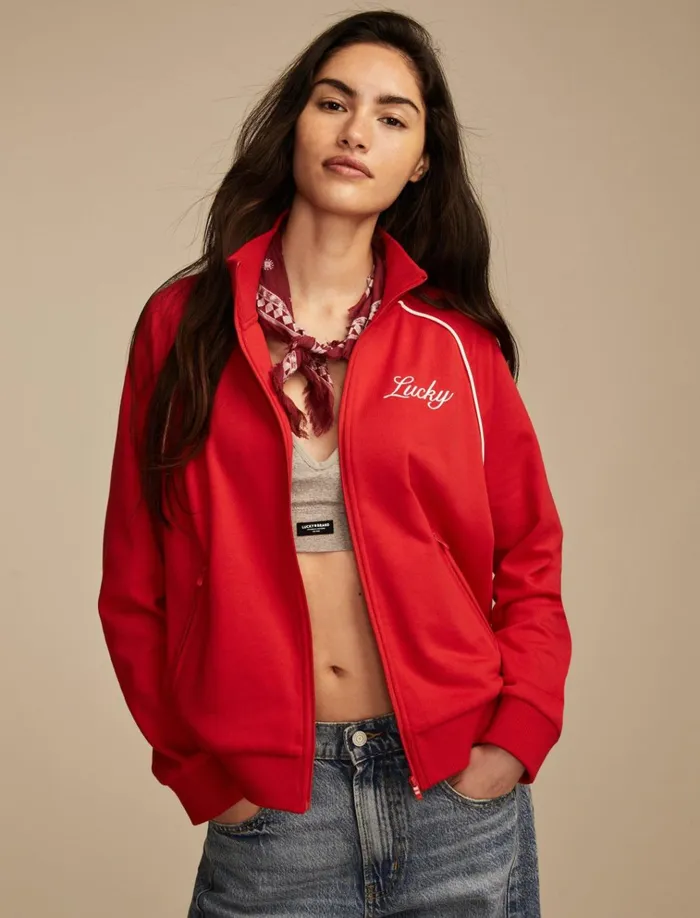 Raglan Track Jacket True Red Women Lucky Brand Jackets and Outerwear