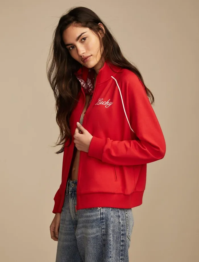 Raglan Track Jacket True Red Women Lucky Brand Jackets and Outerwear
