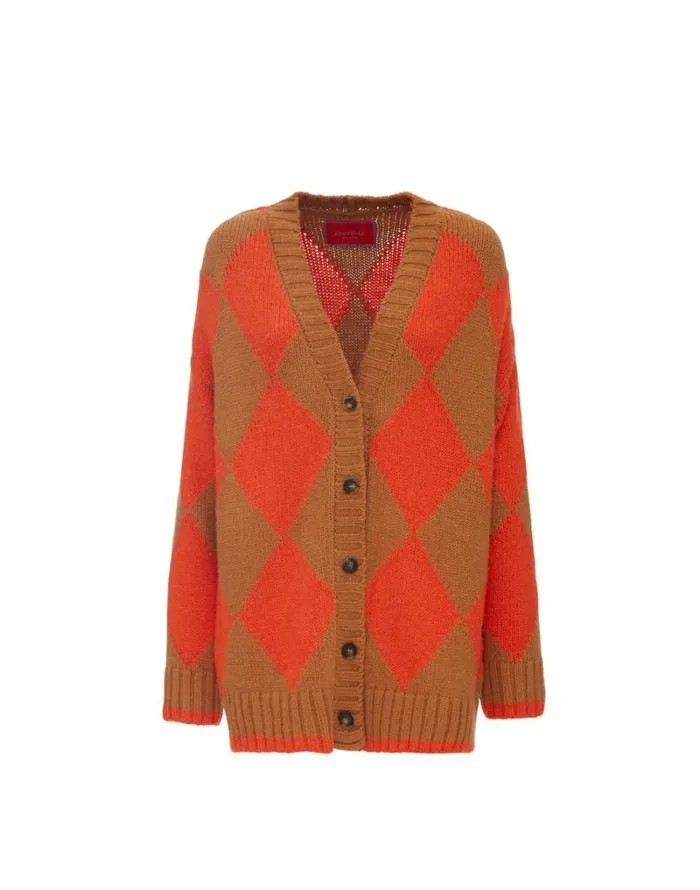 Ready To Wear Knitwear La Double J Argyle Cardigan Camel and Orange