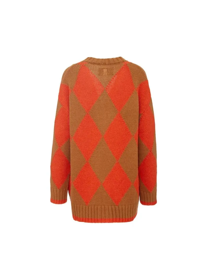 Ready To Wear Knitwear La Double J Argyle Cardigan Camel and Orange Ready To Wear Knitwear La Double J Argyle Cardigan Camel and Orange