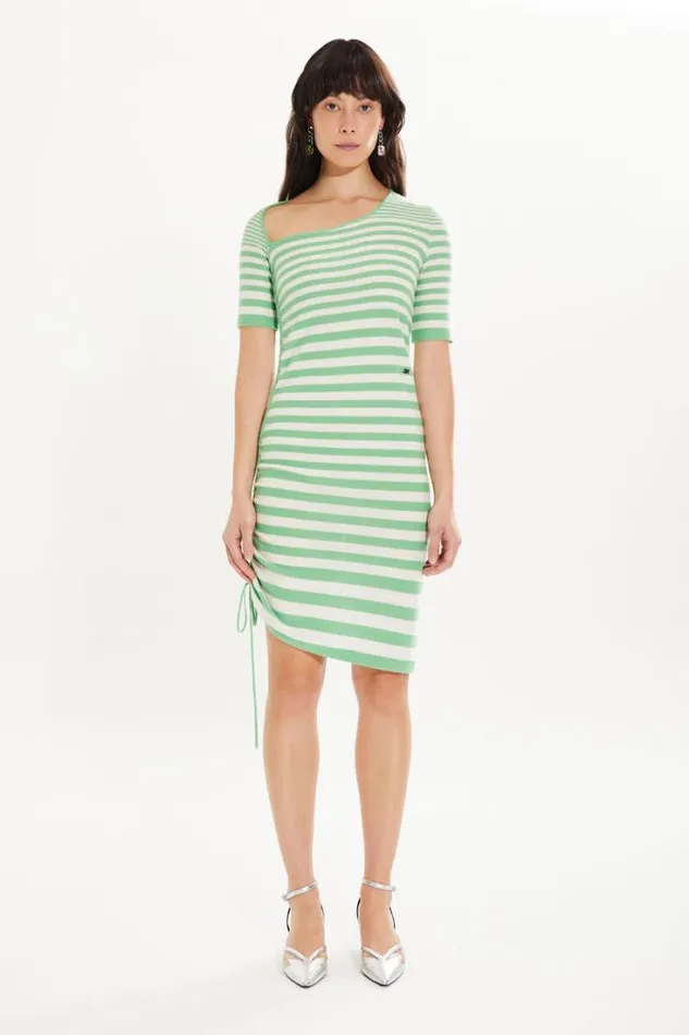 Readytowear Short Dresses Sonia Rykiel Striped Shortsleeved Mini Dress With Asymmetric Collar Readytowear Short Dresses Sonia Rykiel Striped Shortsleeved Mini Dress With Asymmetric Collar