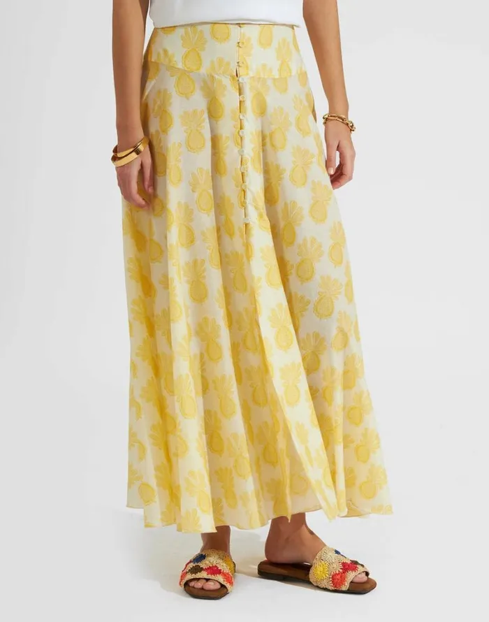 Ready To Wear Skirts La Double J Ariel Skirt Pineapple Sunflower White
