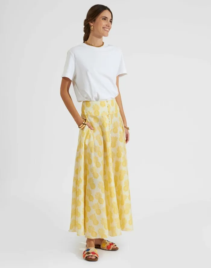 Ready To Wear Skirts La Double J Ariel Skirt Pineapple Sunflower White Ready To Wear Skirts La Double J Ariel Skirt Pineapple Sunflower White