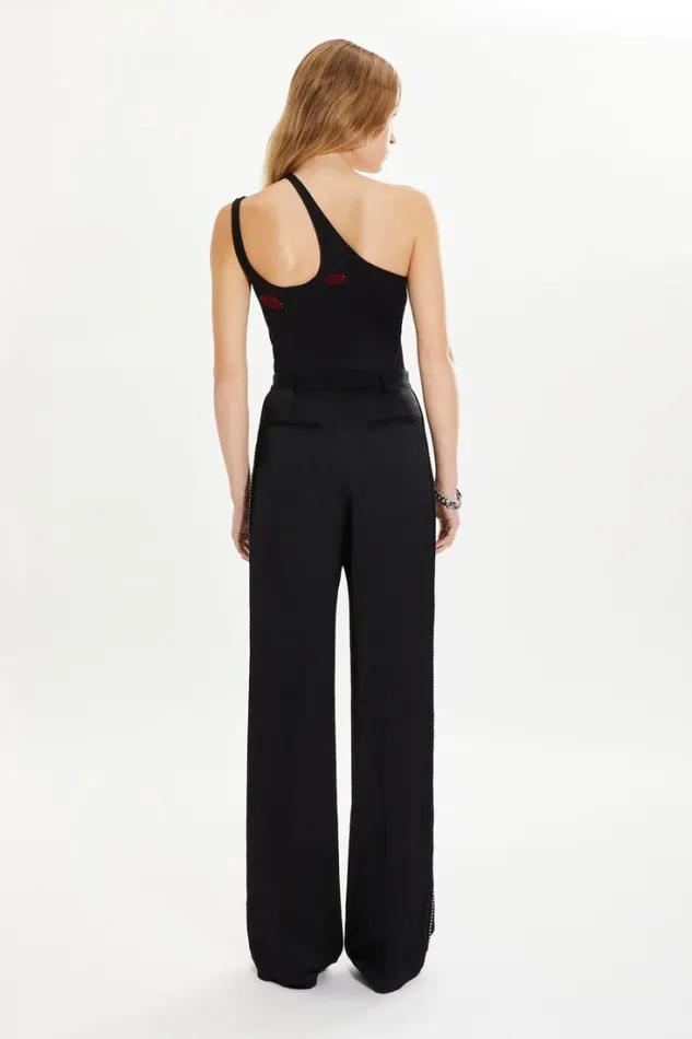 Readytowear Trousers And Denim Sonia Rykiel Piaf Trousers In Satinbacked Crepe With Rhinestone Detailing