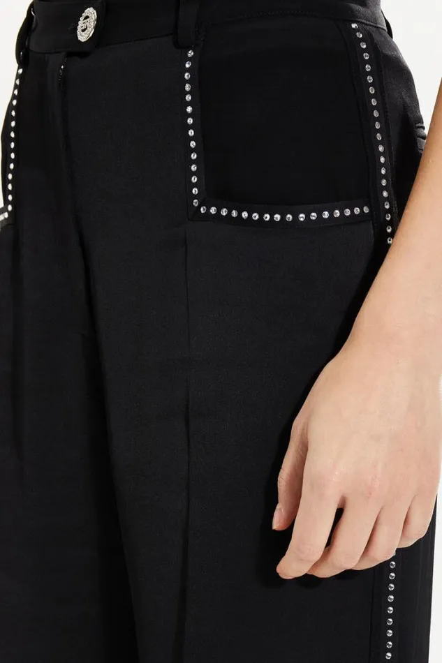 Readytowear Trousers And Denim Sonia Rykiel Piaf Trousers In Satinbacked Crepe With Rhinestone Detailing