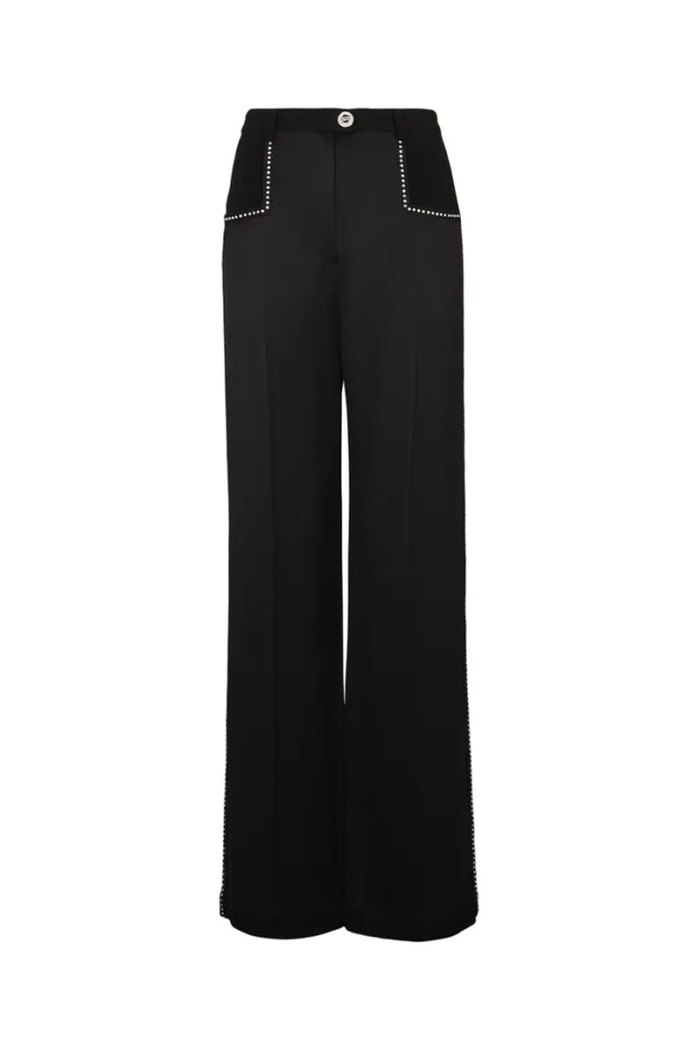 Readytowear Trousers And Denim Sonia Rykiel Piaf Trousers In Satinbacked Crepe With Rhinestone Detailing