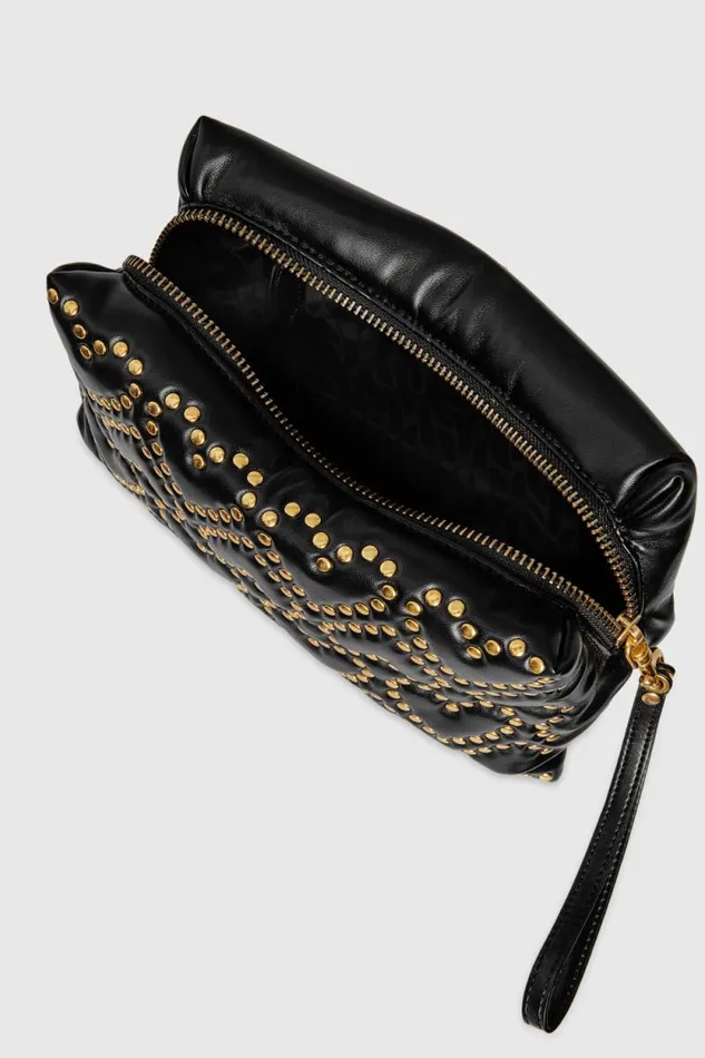 Rebecca Minkoff Clutches Heart Stud Quilt Pillow Clutch Blackantique Brass 8211 Handbags
