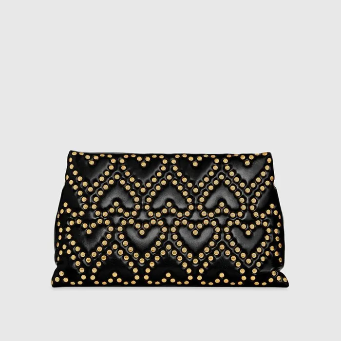 Rebecca Minkoff Clutches Heart Stud Quilt Pillow Clutch Blackantique Brass 8211 Handbags
