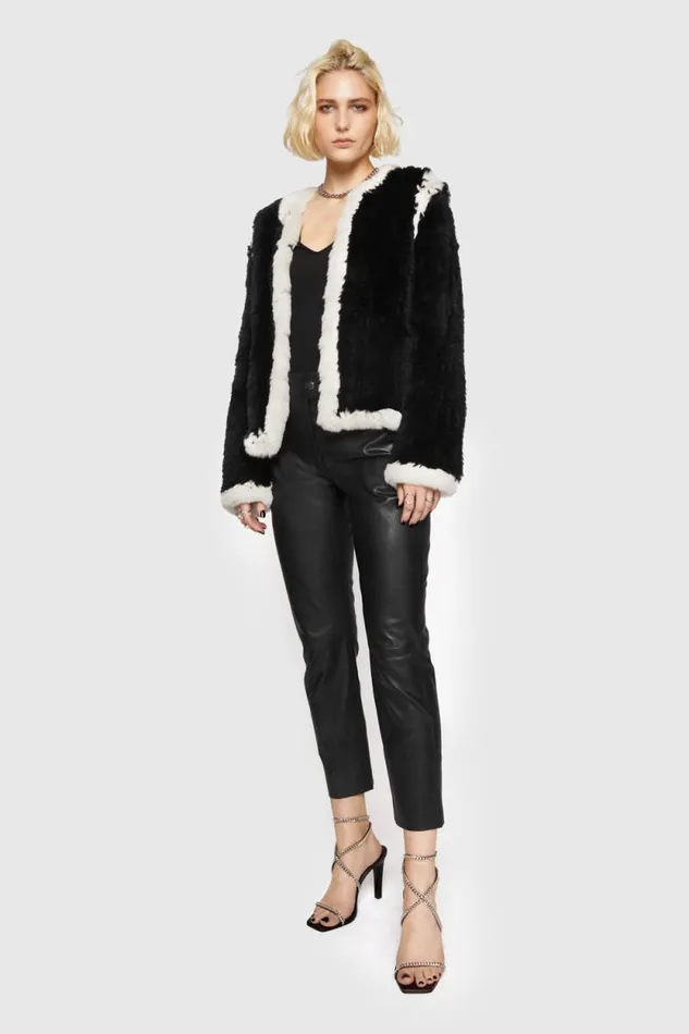 Rebecca Minkoff Outerwear Chelsea Fur Jacket Blackwhite 8211 Clothing