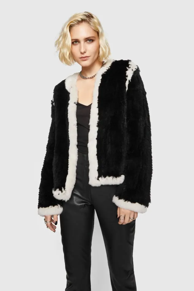 Rebecca Minkoff Outerwear Chelsea Fur Jacket Blackwhite 8211 Clothing