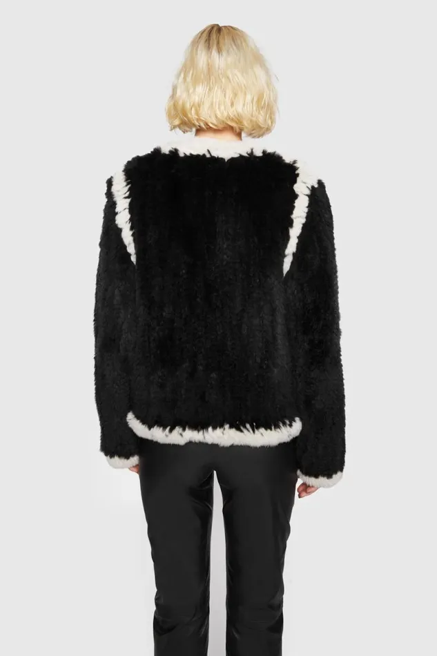 Rebecca Minkoff Outerwear Chelsea Fur Jacket Blackwhite 8211 Clothing
