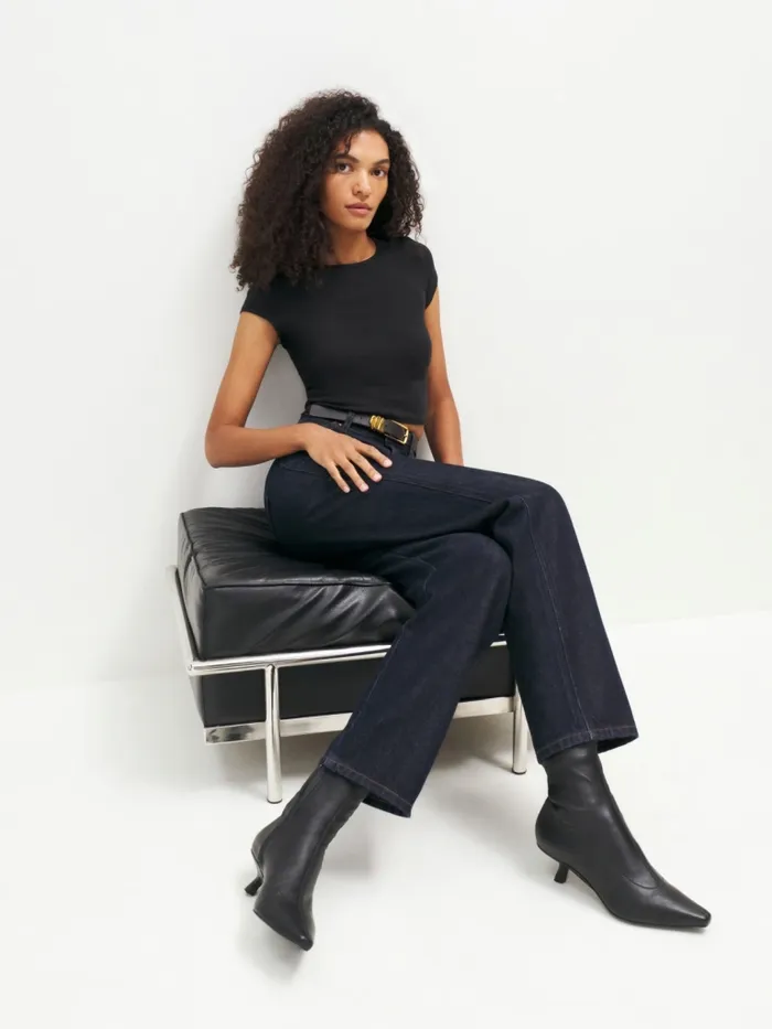 Reformation Boots Onya Ankle Boot Black Stretch Leather 8211 Women