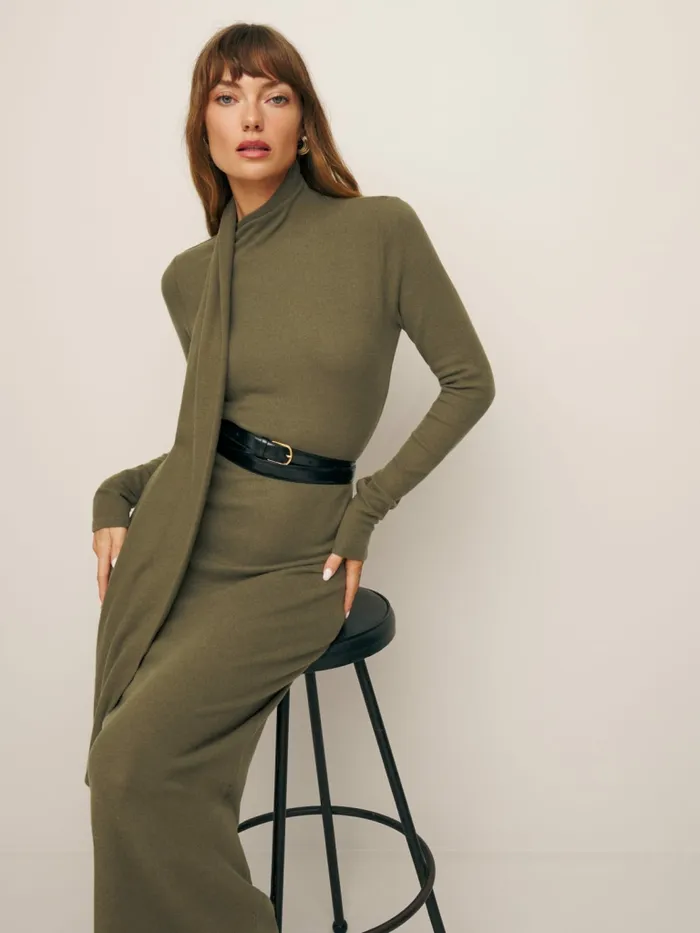 Reformation Dresses Azure Knit Dress Dark Olive 8211 Women