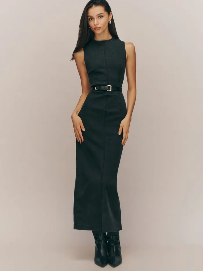 Reformation Dresses Kendi Denim Midi Dress Washed Black 8211 Women