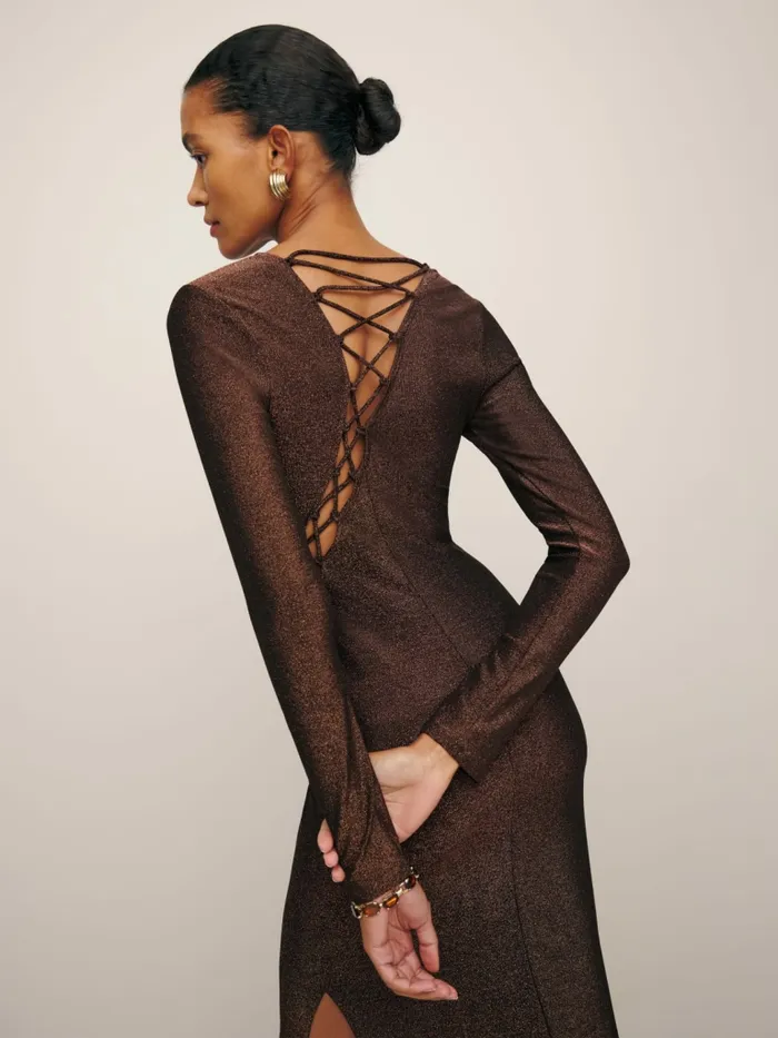 Reformation Dresses Kinsey Knit Dress Copper Sparkle 8211 Women