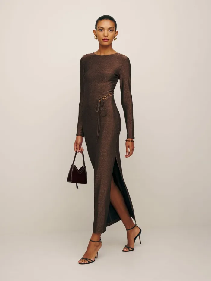 Reformation Dresses Kinsey Knit Dress Copper Sparkle 8211 Women