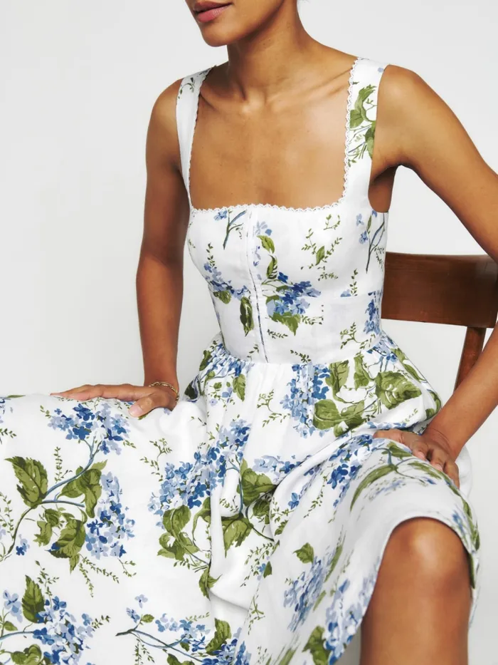 Reformation Dresses Petites Tagliatelle Linen Dress Riviera 8211 Women