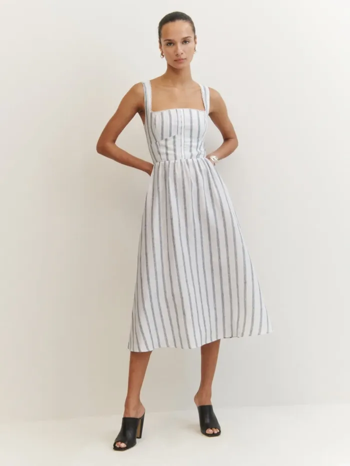 Reformation Dresses Tagliatelle Linen Dress Harbor Stripe 8211 Women Reformation Dresses Tagliatelle Linen Dress Harbor Stripe 8211 Women