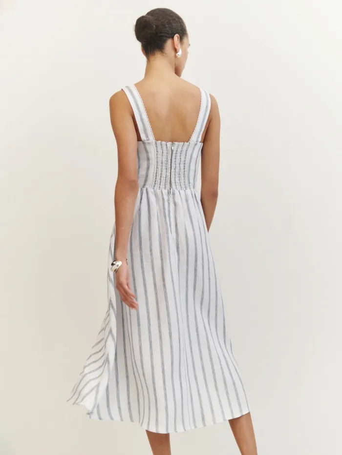Reformation Dresses Tagliatelle Linen Dress Harbor Stripe 8211 Women Reformation Dresses Tagliatelle Linen Dress Harbor Stripe 8211 Women