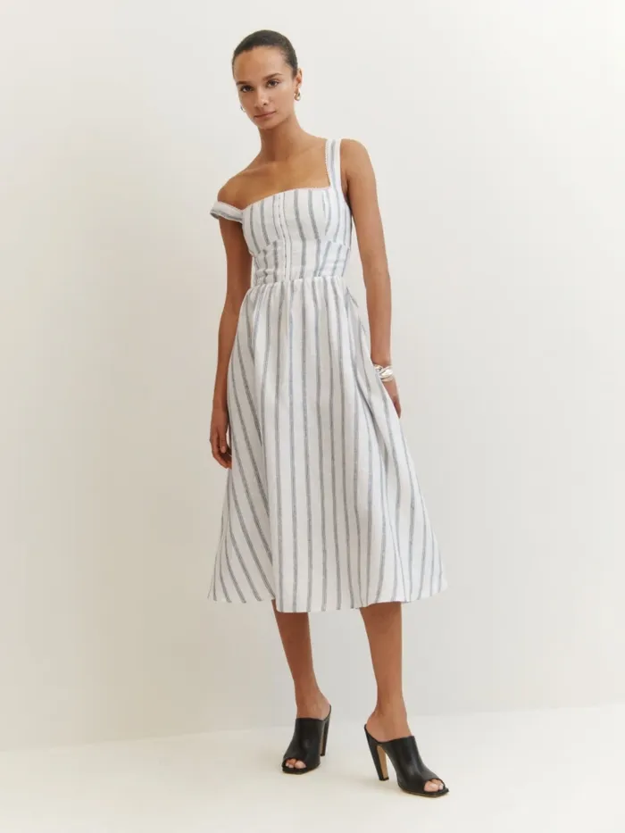 Reformation Dresses Tagliatelle Linen Dress Harbor Stripe 8211 Women Reformation Dresses Tagliatelle Linen Dress Harbor Stripe 8211 Women