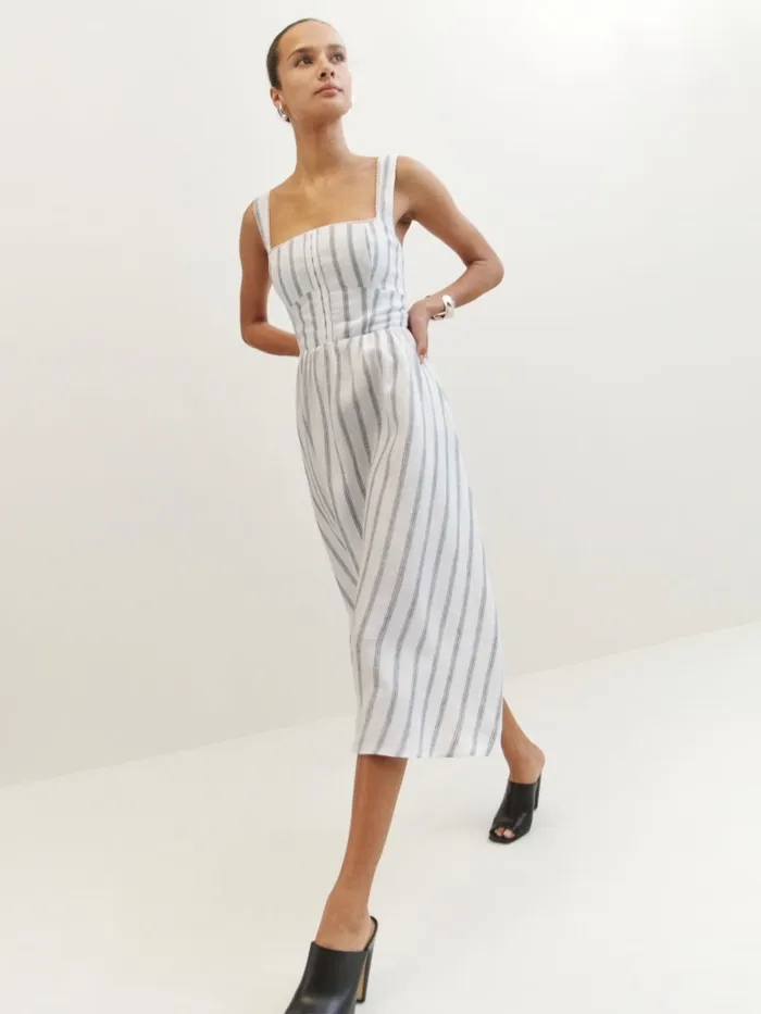 Reformation Dresses Tagliatelle Linen Dress Harbor Stripe 8211 Women Reformation Dresses Tagliatelle Linen Dress Harbor Stripe 8211 Women