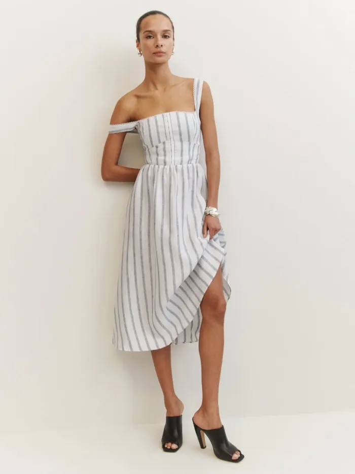 Reformation Dresses Tagliatelle Linen Dress Harbor Stripe 8211 Women Reformation Dresses Tagliatelle Linen Dress Harbor Stripe 8211 Women