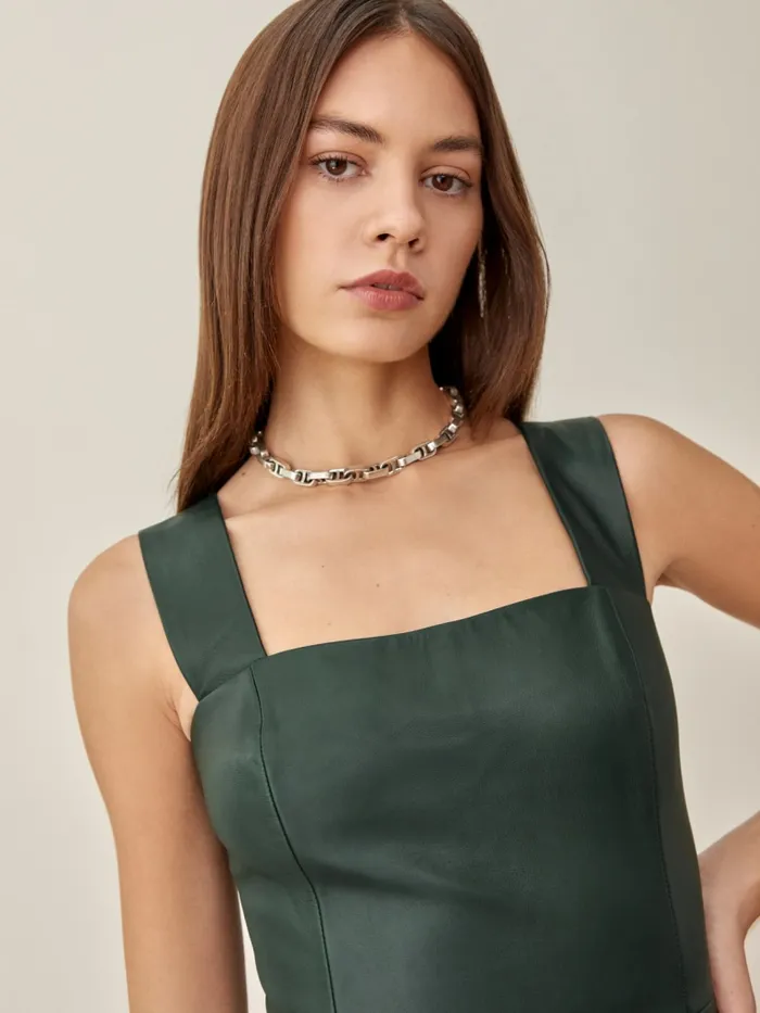 Reformation Dresses Veda Austin Leather Mini Dress Bottle Green 8211 Women Reformation Dresses Veda Austin Leather Mini Dress Bottle Green 8211 Women