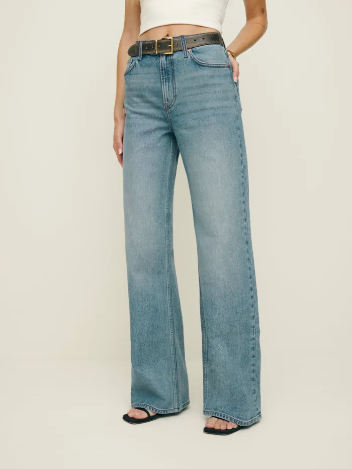 Reformation Jeans Cary Stretch High Rise Slouchy Wide Leg Jeans Malta 8211 Women