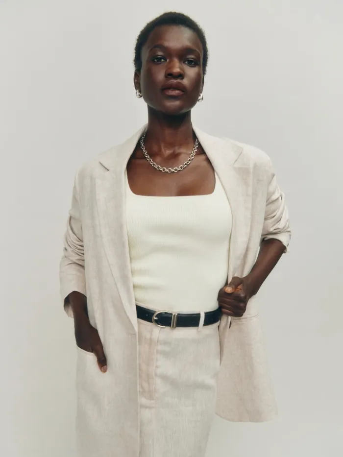 Reformation Outerwear The Classic Relaxed Linen Blazer Oatmeal 8211 Women