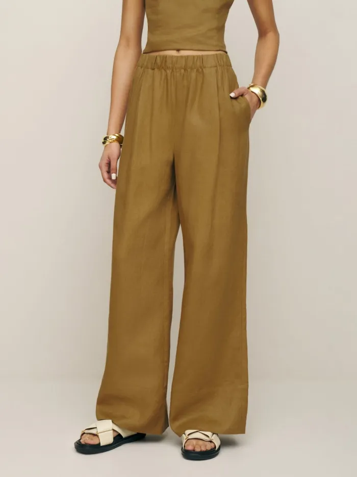 Reformation Pants Fernando Wide Leg Linen Pant Ginger 8211 Women