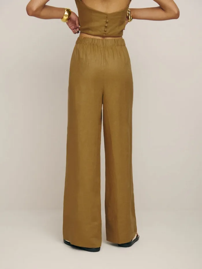 Reformation Pants Fernando Wide Leg Linen Pant Ginger 8211 Women